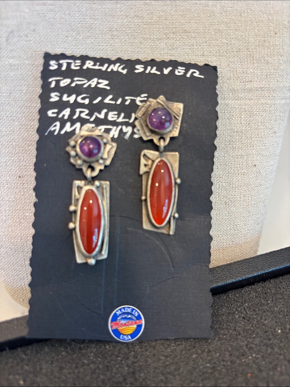 Sterling Silver Carnelian & Amethyst Drop Earrings